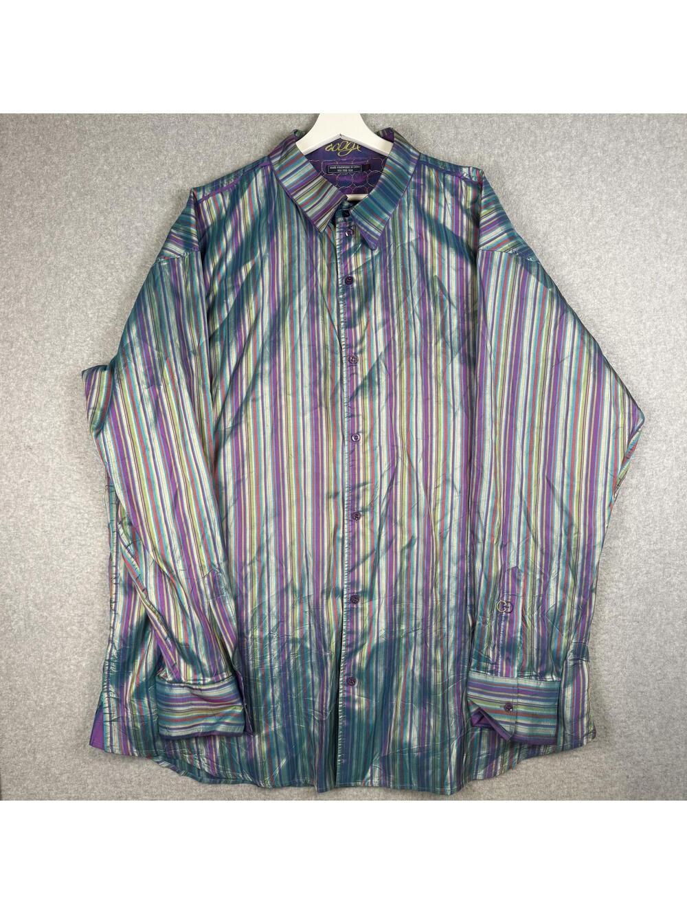 Vintage Coogi Men's 4XL XXXXL Iridescent Purple Striped Button Down Shirt Silk
